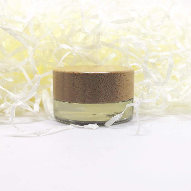 5 ml luxury round straight side wall cosmetic clear glass bamboo lip balm jar with wooden lid