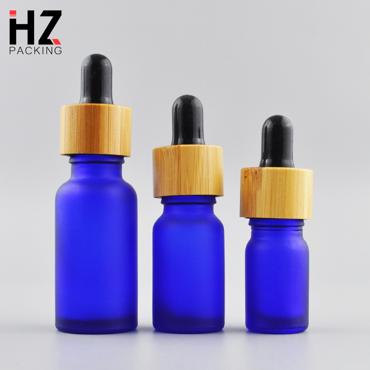 5 ml matte black glass skin care essential oil dropper packaging bottle with bamboo lid