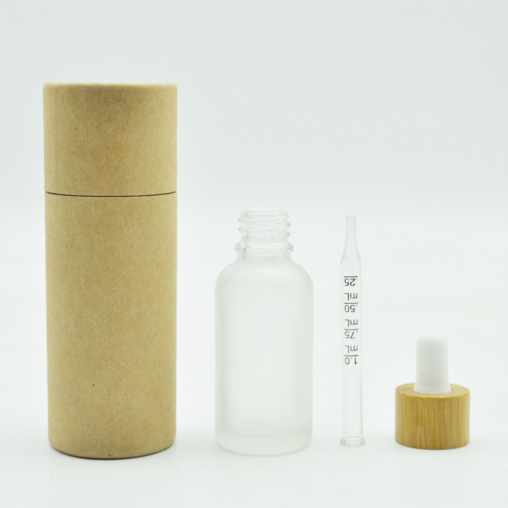 5 ml matte black glass skin care essential oil dropper packaging bottle with bamboo lid