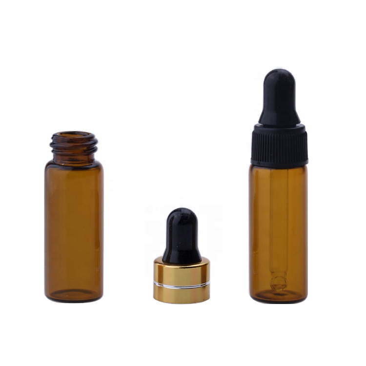 5 ml small mini clear amber test glass vial dropper bottle for essential oil serum