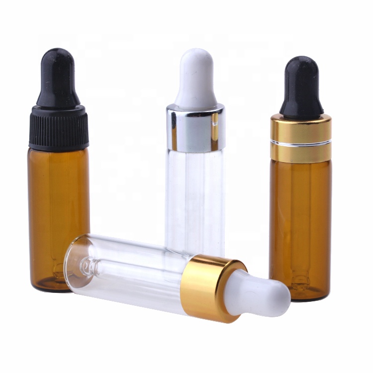 5 ml small mini clear amber test glass vial dropper bottle for essential oil serum