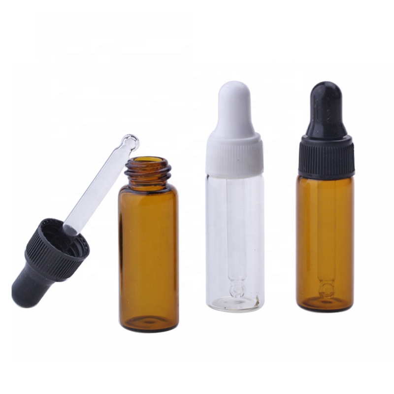 5 ml small mini clear amber test glass vial dropper bottle for essential oil serum