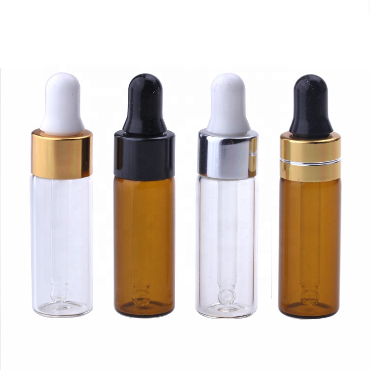 5 ml small mini clear amber test glass vial dropper bottle for essential oil serum