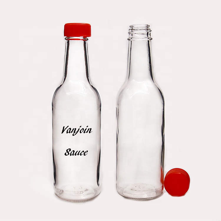 5 oz 8 oz Hot Sauce Glass Bottle with black plastic lid for soy sauce 12-pack
