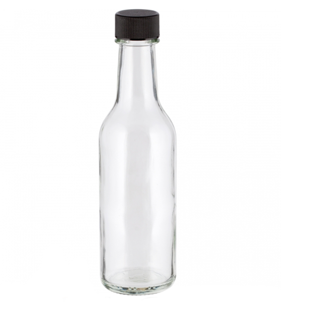 5 oz. Glass Hot Sauce Bottle Black Ribbed F217 Cap  24mm 24-490