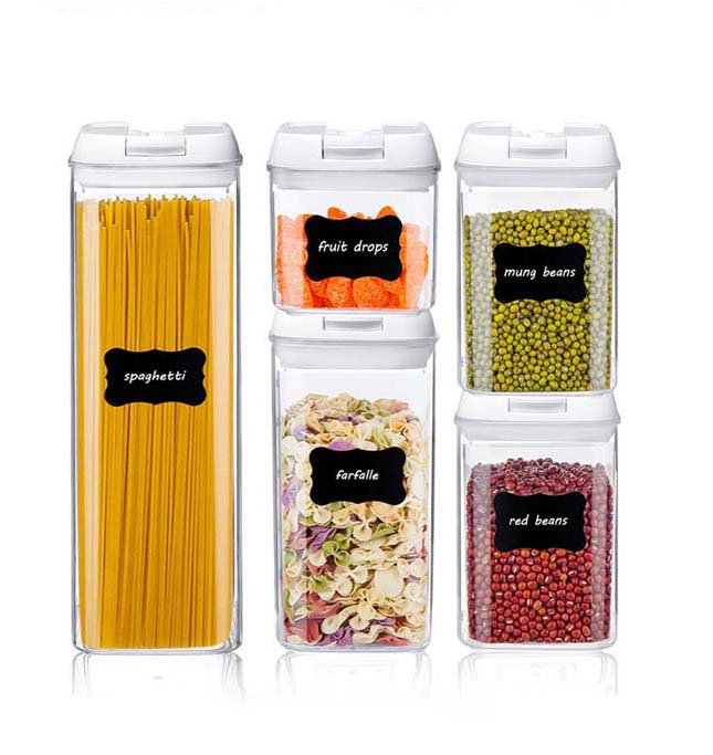 5 pcs Plastic Cereal Dispenser Containers With Easy Locking Lids Suitable For Grains Pasta Snacks Kitchen Food