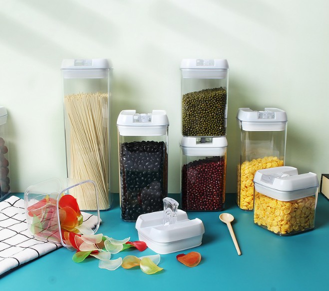 5 pcs Plastic Cereal Dispenser Containers With Easy Locking Lids Suitable For Grains Pasta Snacks Kitchen Food