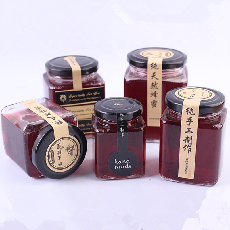 50, 100, 200, 280, 380, 500, 730ml Square Clear Glass Honey Jam Sauce Jar Storage bottles&jars honey jars in bulk