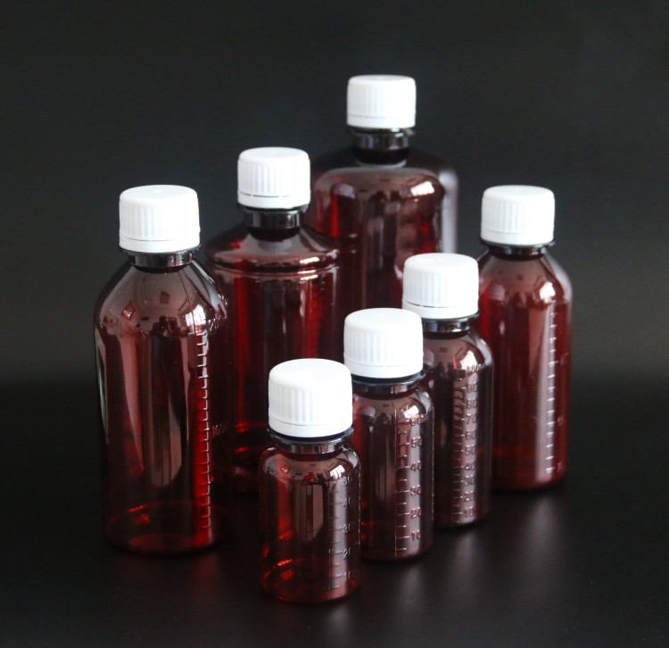 50 60 100 150 200 250 500ml Transparent/Brown PET Plastic Liquid Medicine bottles with scale