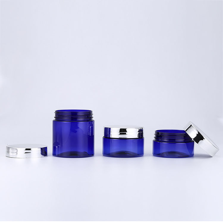 50 60 120 g private label cosmetic makeup gel containers cobalt blue face lotion recycled plastic jar pot with seal lid