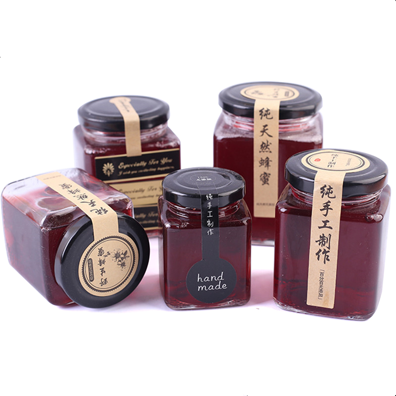 50~730ml clear square shaped glass honey jam jar with metal lid