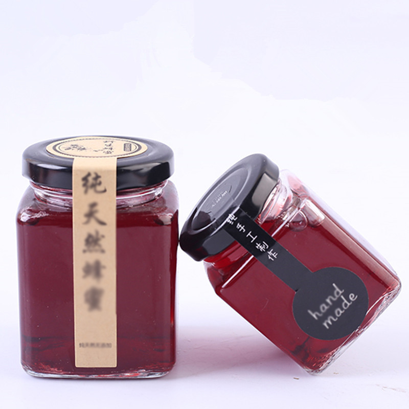 50~730ml clear square shaped glass honey jam jar with metal lid