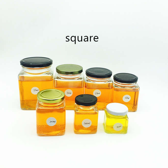 50/80/100/200/280/380/500/730ml honey/jam/ food /chili sauce/pickles square glass jar