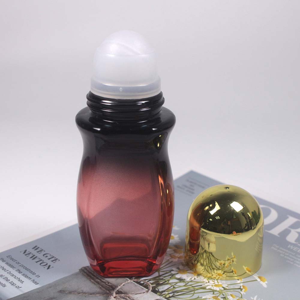50/ML red white black glass deodorant bottle,roller bottles with white/gold color cap packaging retail and Wholesale