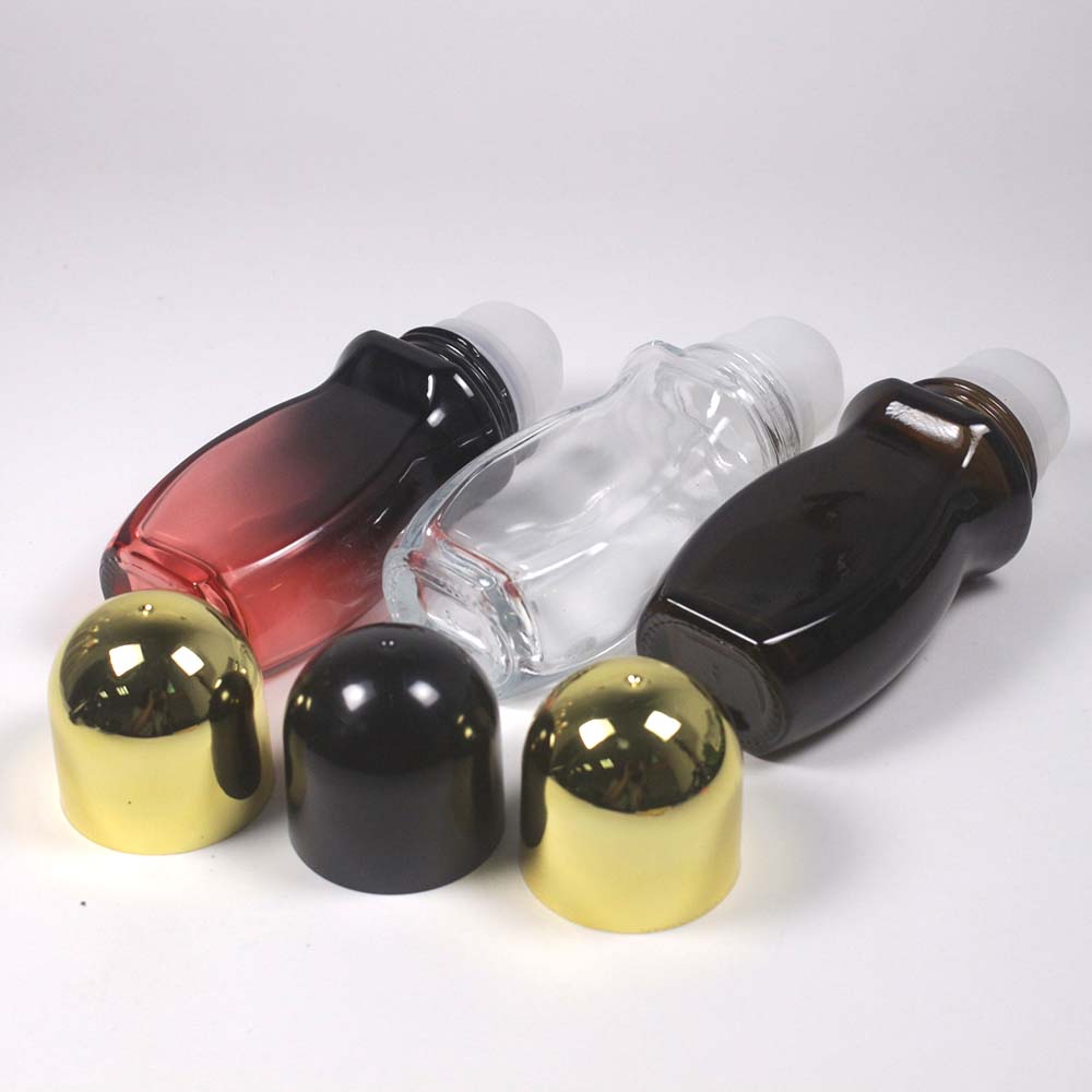 50/ML red white black glass deodorant bottle,roller bottles with white/gold color cap packaging retail and Wholesale
