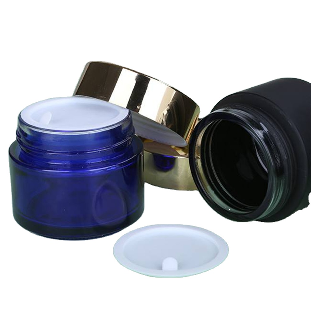 50 Ml 100ml 120ml Cream Jar Containers Cosmetic Cream Glass Jar Plastic Lid with Black Skin Care Cream Screen Printing Screw Cap