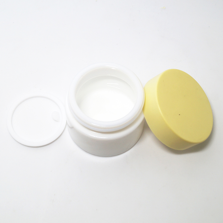 50 gram Custom white opal glass cosmetic skin care packaging cream jar containers with matte yellow cap