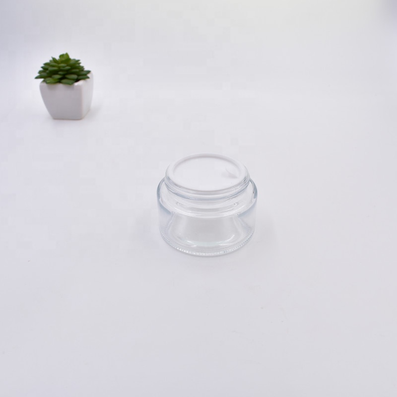 50 ml clear round shape face skin cream cosmetic packing glass jar with bamboo lid.