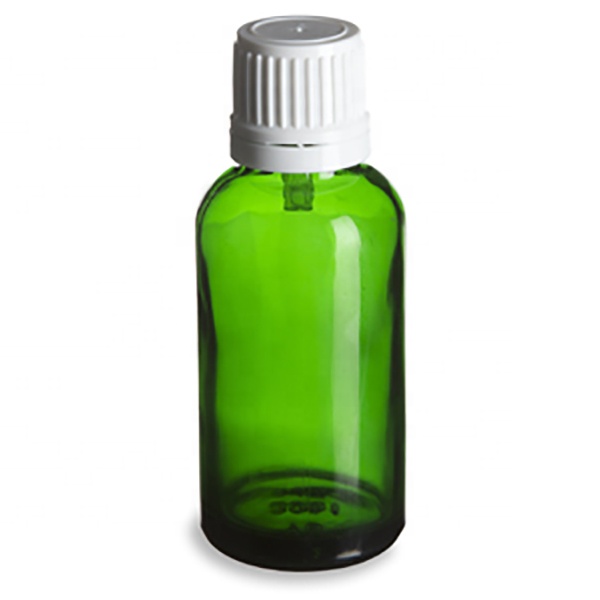 50 ml green essential oil glass bottle with tamper proof cap and orifice reducer