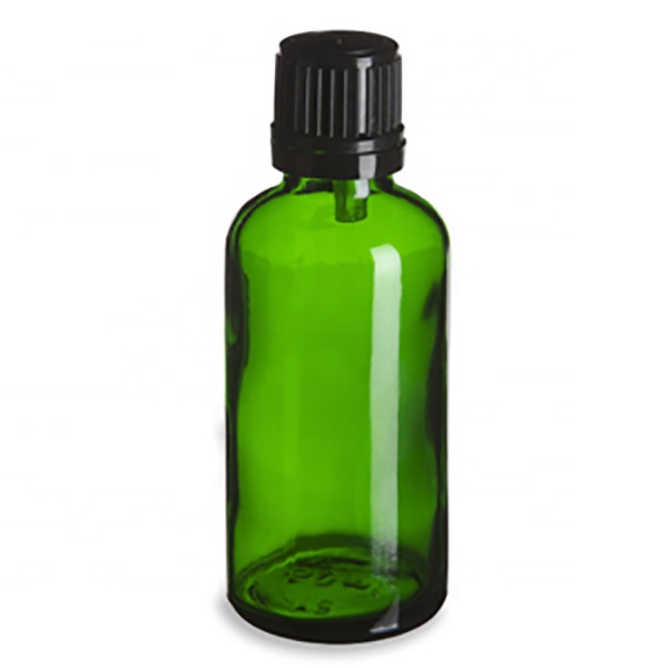 50 ml green essential oil glass bottle with tamper proof cap and orifice reducer
