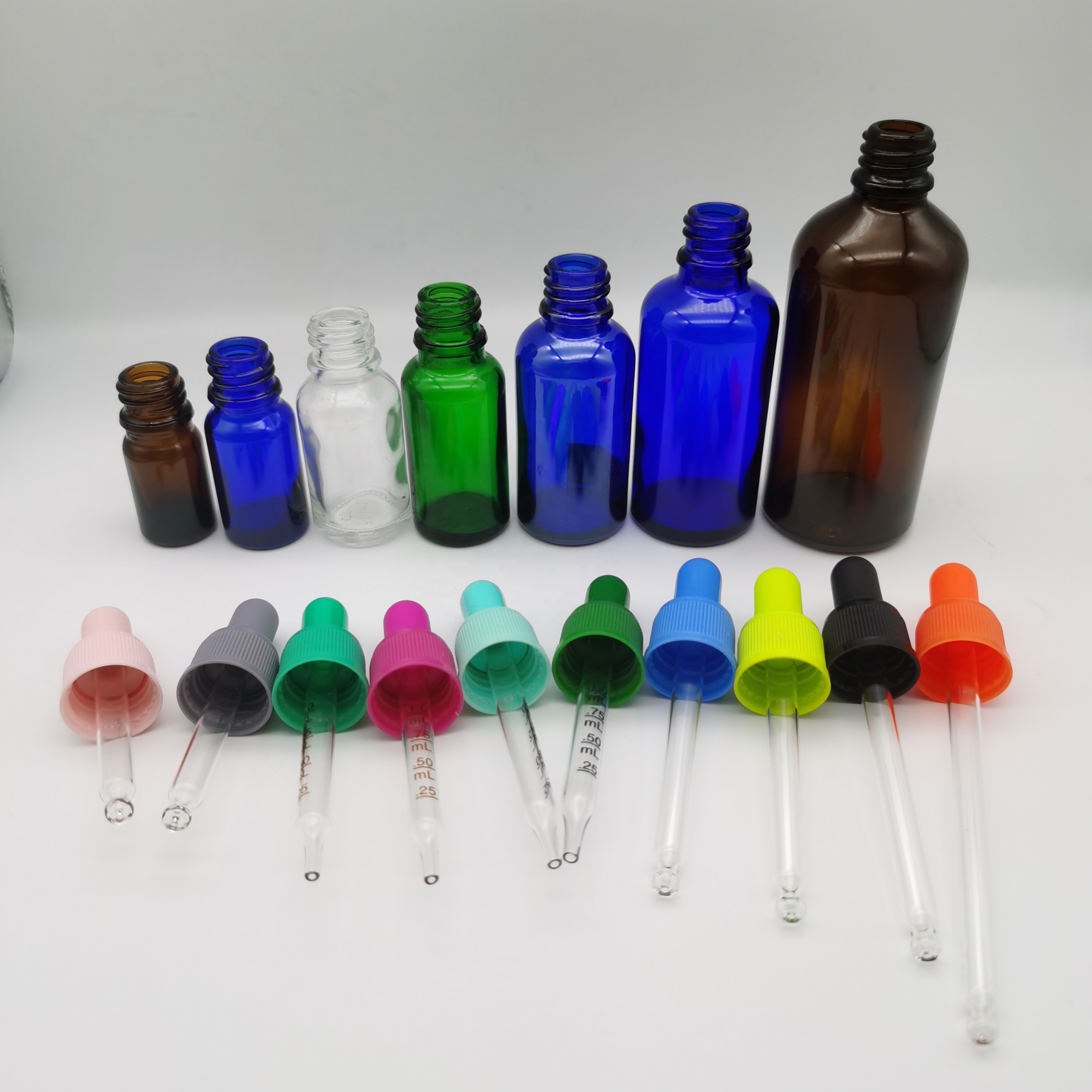 50 ml green essential oil glass bottle with tamper proof cap and orifice reducer