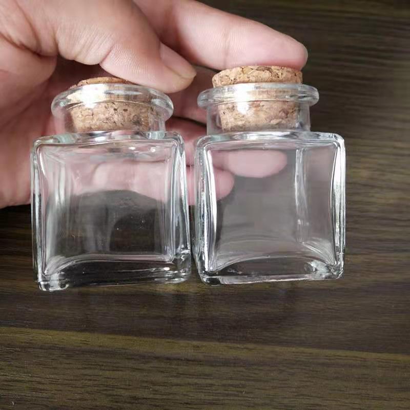 50 ml small square mouth glass bottle storage small tea jar big mouth medicine glass bottle with 50 ml small cork
