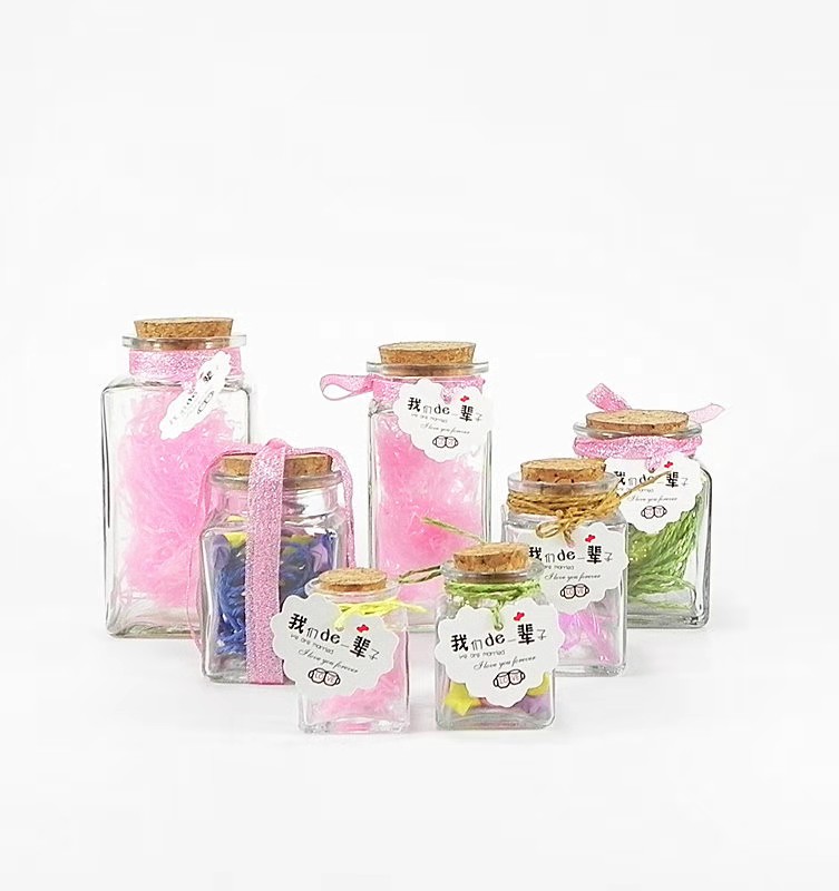 50 ml small square mouth glass bottle storage small tea jar big mouth medicine glass bottle with 50 ml small cork