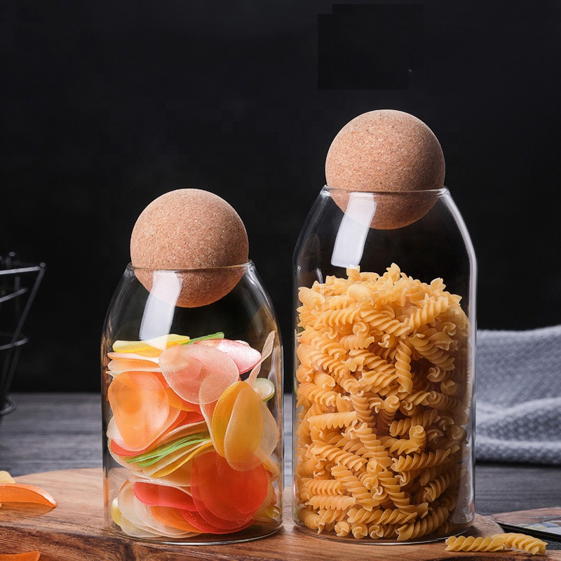 500/800/1200ml Cork Ball Lid Stopper Lid Borosilicate Glass Storage Jar