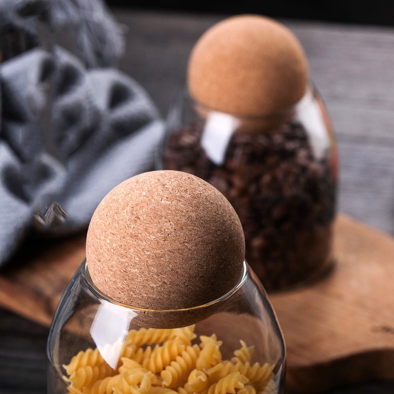 500/800/1200ml Cork Ball Lid Stopper Lid Borosilicate Glass Storage Jar