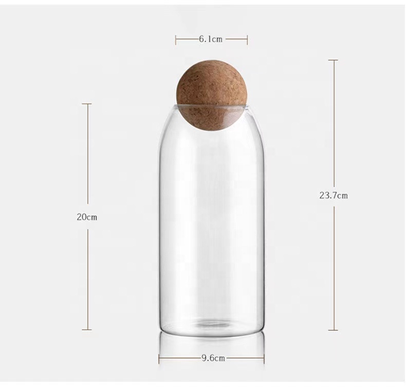 500/800/1200ml Cork Ball Lid Stopper Lid Borosilicate Glass Storage Jar