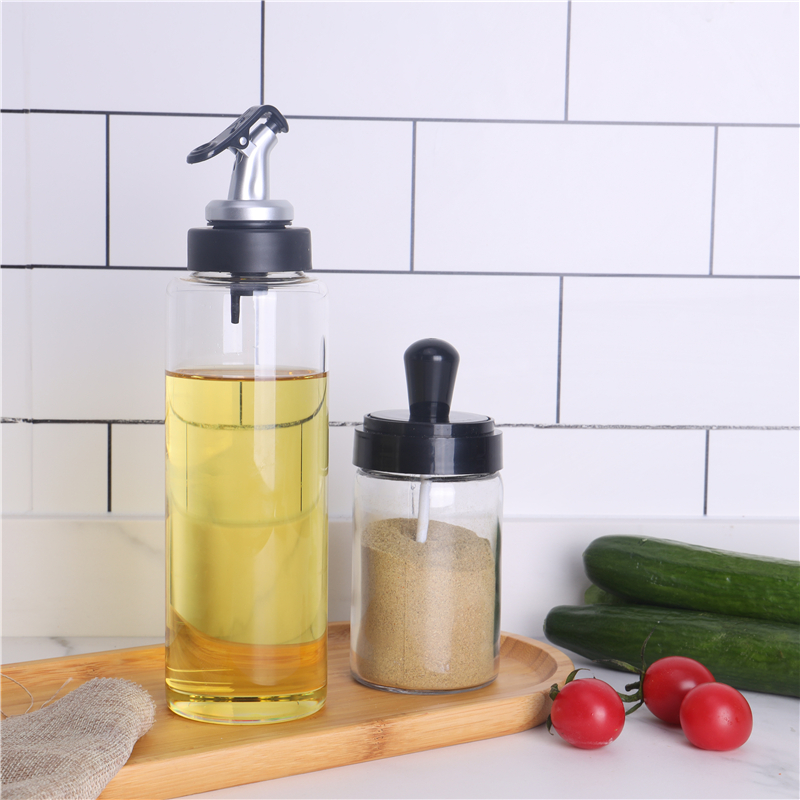 500 ML Hot Selling Kitchen Cooking Oil Glass Bottle For Olive Container With PP, Stainless Lids