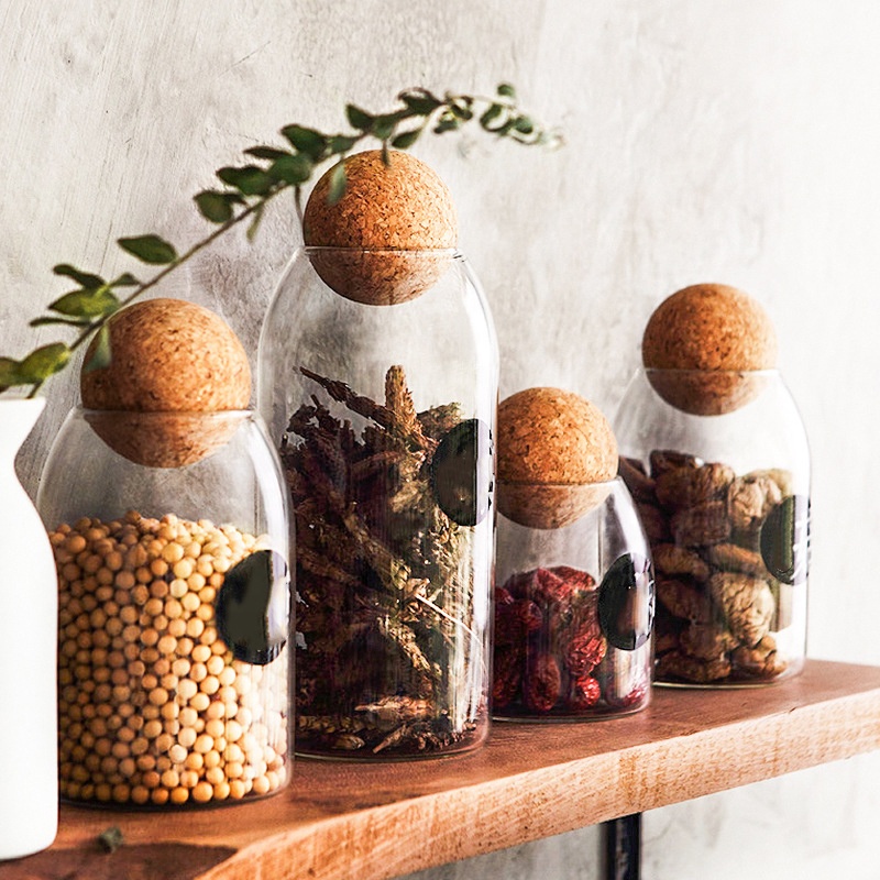 500 ml 800ml 1200ml Cork Ball Lid Stopper Lid Borosilicate Glass Storage Jar