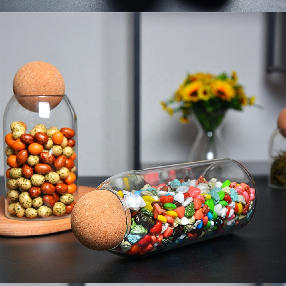 500 ml 800ml 1200ml Cork Ball Lid Stopper Lid Borosilicate Glass Storage Jar