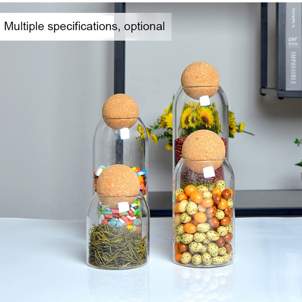 500 ml 800ml 1200ml Cork Ball Lid Stopper Lid Borosilicate Glass Storage Jar