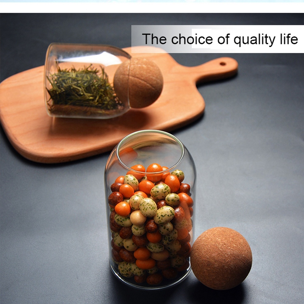 500 ml 800ml 1200ml Cork Ball Lid Stopper Lid Borosilicate Glass Storage Jar