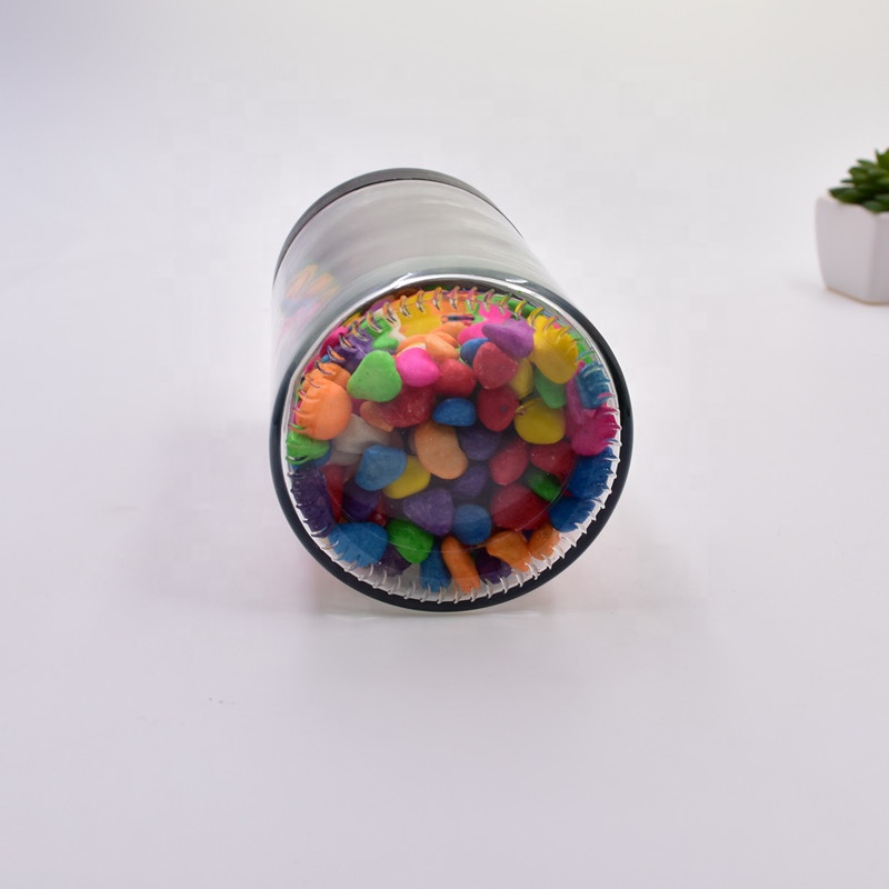 500 ml clear round straight side food storage snacks scented tea glass jar with plastic child proof lid.