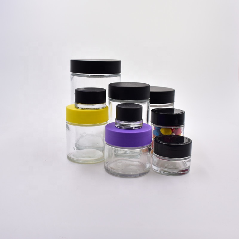 500 ml clear round straight side food storage snacks scented tea glass jar with plastic child proof lid.