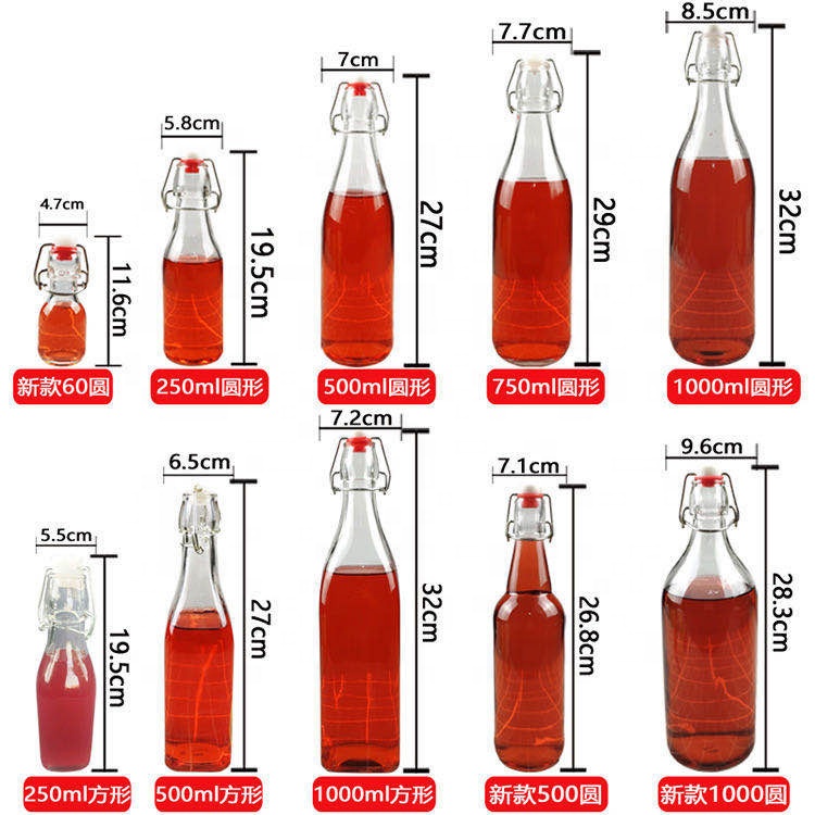 500 ml clear seal round liquid wine beer fruit juice Pu'er tea glass bottle with swing lid.