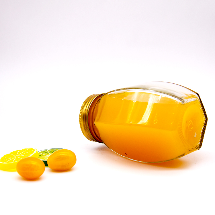 500G 380Ml Hermetic Oval Hexagonal Glass Honey Jar With Metal Lip