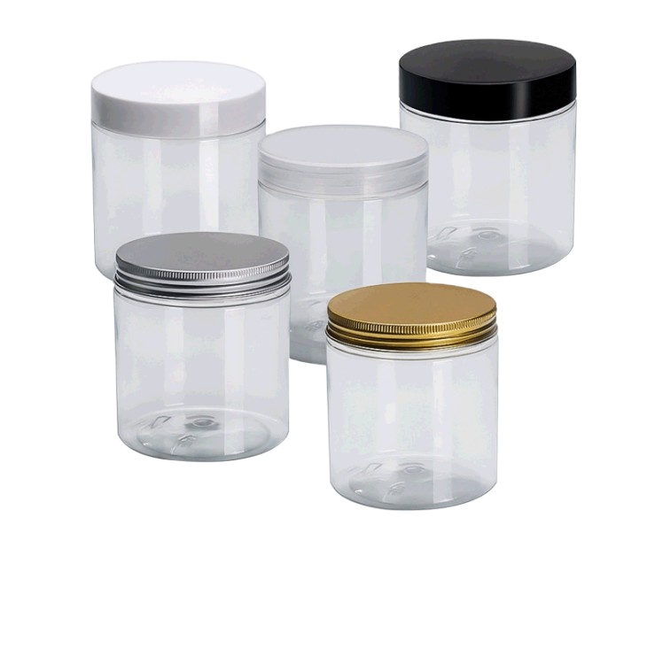 500ML 16oz PET plastic transparent pet jar container with white clear black screw lids