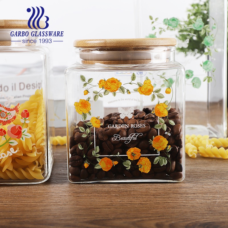 500ML 650ML 1300ML multi sizes borosilicate glass storage jar bottle with airtight bamboo lid