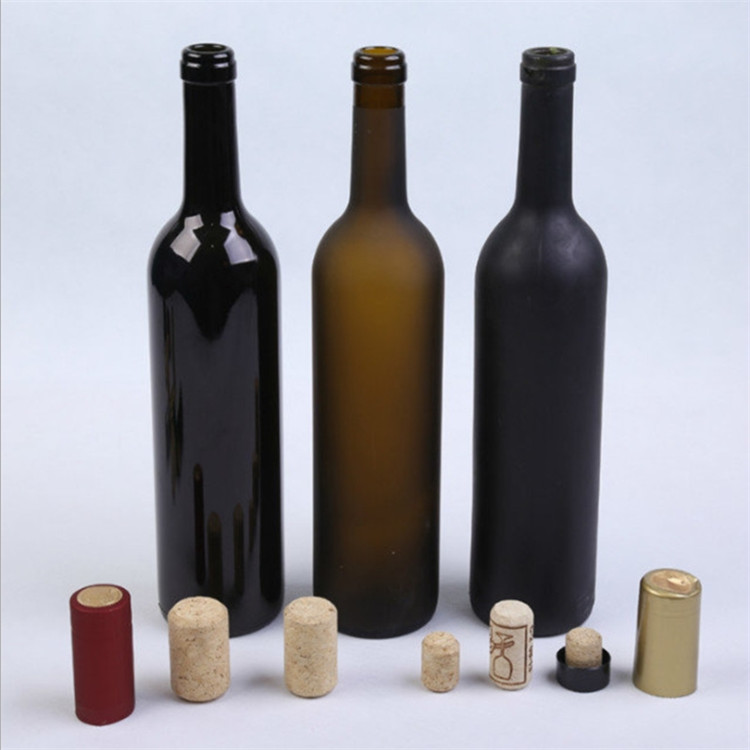 500ML 750ML Bordeaux shape Transparent Black Amber Green Glass Bottle with Cork