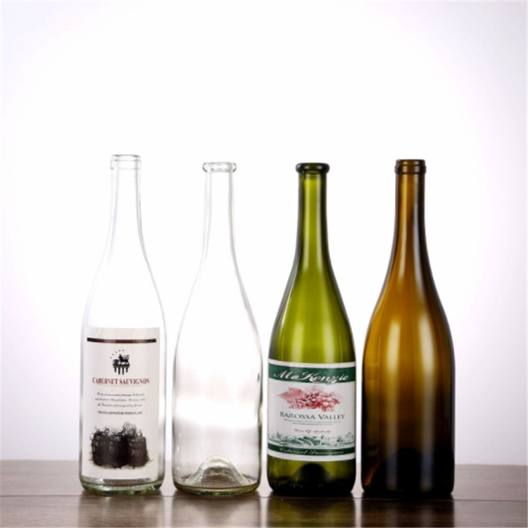 500ML 750ML Bordeaux shape Transparent Black Amber Green Glass Bottle with Cork