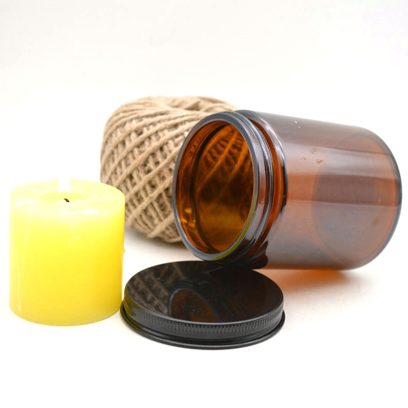 500ML Amber customer label empty glass candle jars with metal lids