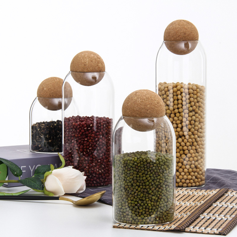 500ML Glass Jar with Airtight Seal Wood Lid Ball Clear Storage Jar Food Glass Canister