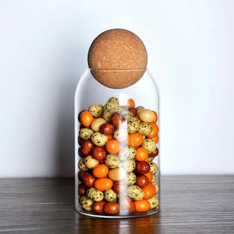 500ML Glass Jar with Airtight Seal Wood Lid Ball Clear Storage Jar Food Glass Canister