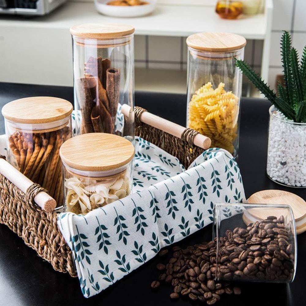 500ML Glass Kitchen Storage Jars, Airtight Storage Containers with Wooden Lid Set of 3