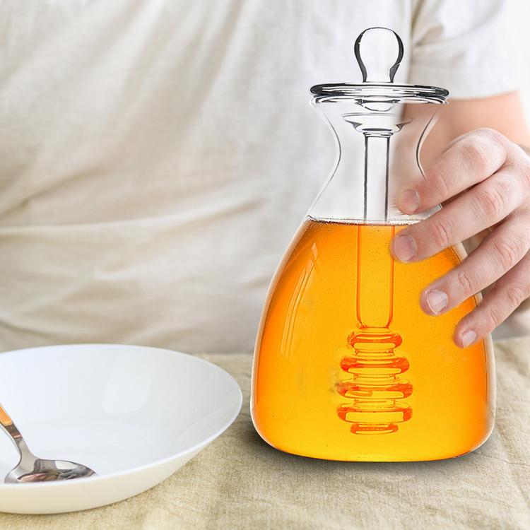 500ML Handmade Honey Jar with Dipper Glass Honey Pot packaging container glass jar and bottles with bamboo lid