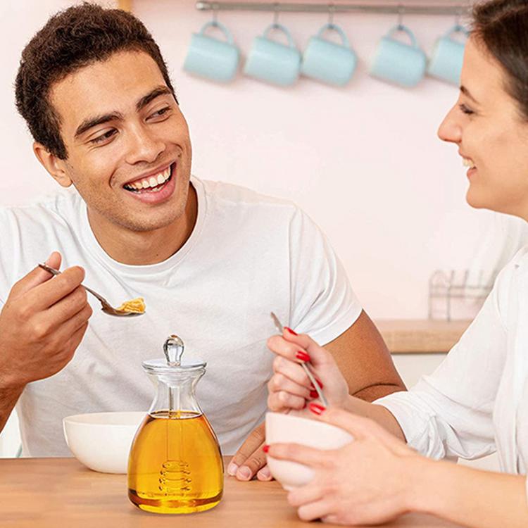 500ML Handmade Honey Jar with Dipper Glass Honey Pot packaging container glass jar and bottles with bamboo lid