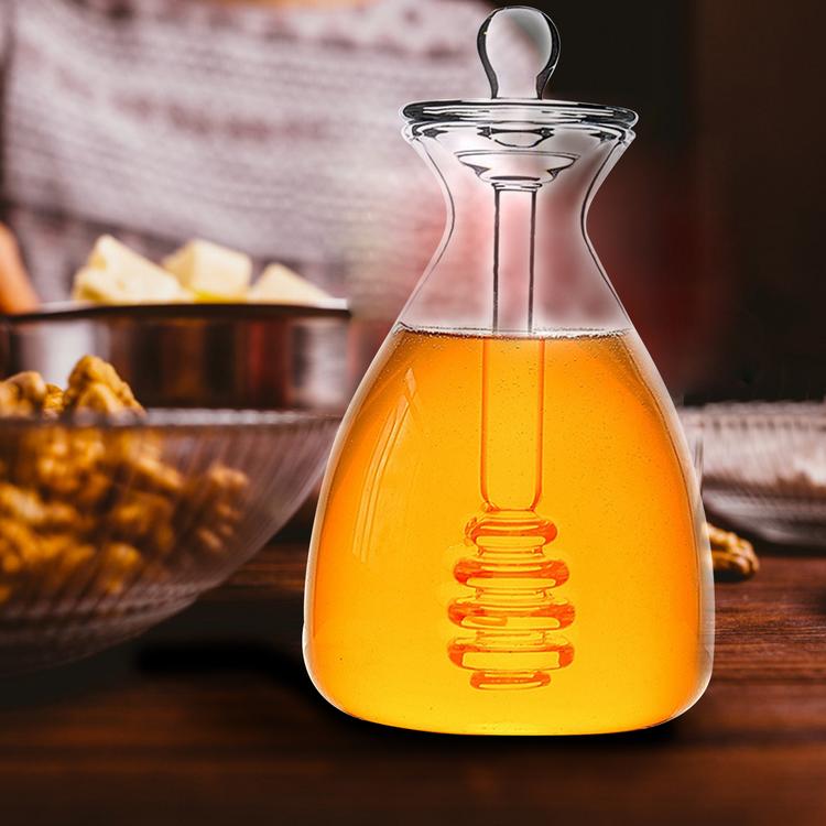 500ML Handmade Honey Jar with Dipper Glass Honey Pot packaging container glass jar and bottles with bamboo lid